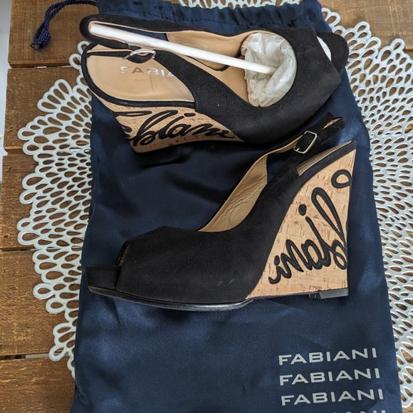 Brand New, Black Suede Wedge Sandals by Giorgio Fabiani, Size US 6 - Picture 7 of 7